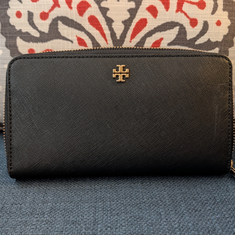 Tory Burch Black Long Wallet with Gold Logo